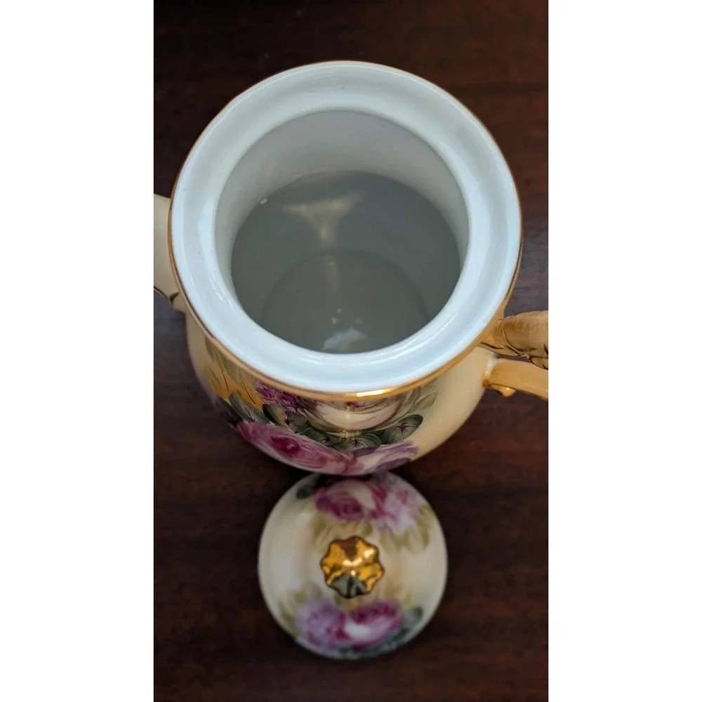 Vintage Rose Porcelain Tea Set Teapot Sugar Bowl Cups Cottagecore Floral Gold